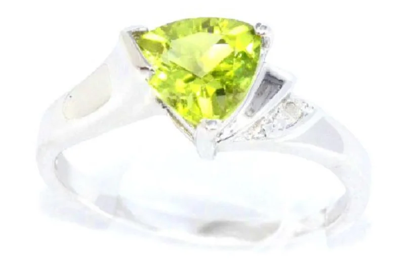 Birthstone Wedding Ring-14Kt Gold Peridot & Diamond Trillion Ring