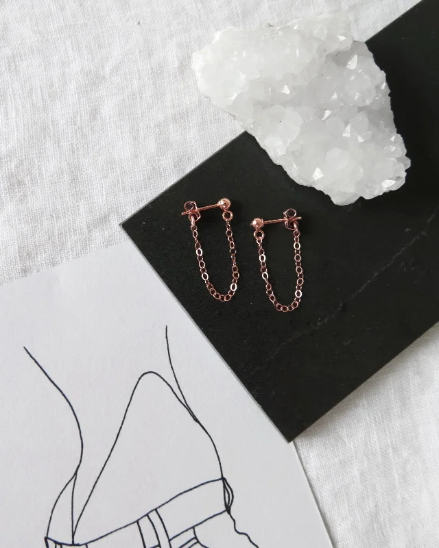 Silver Dangle Earrings-Chain Stud Earrings  - 14k Rose Gold Fill