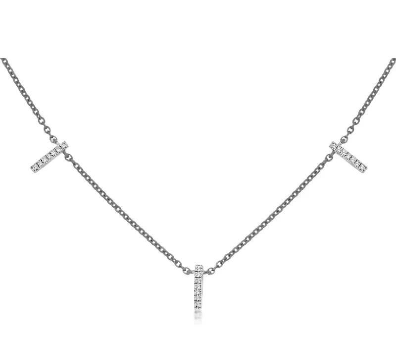 Diamond and Gold Necklace-14k white gold diamond stick stations necklace