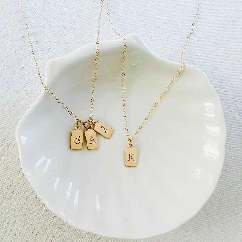 Silver Chain Necklace-Engraved Mini Initial Tag Personalized Necklace Gold Filled