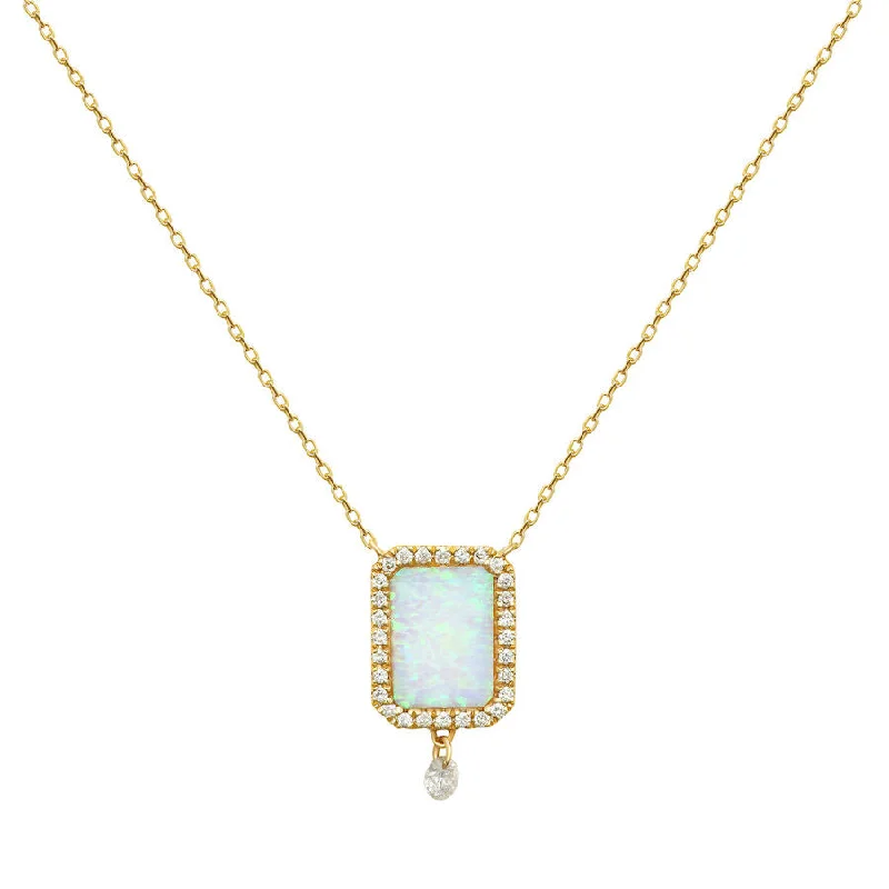 Wedding Necklace for Bride-Collier Semi Precious 18K Gold Necklace w. White Opal & Diamonds