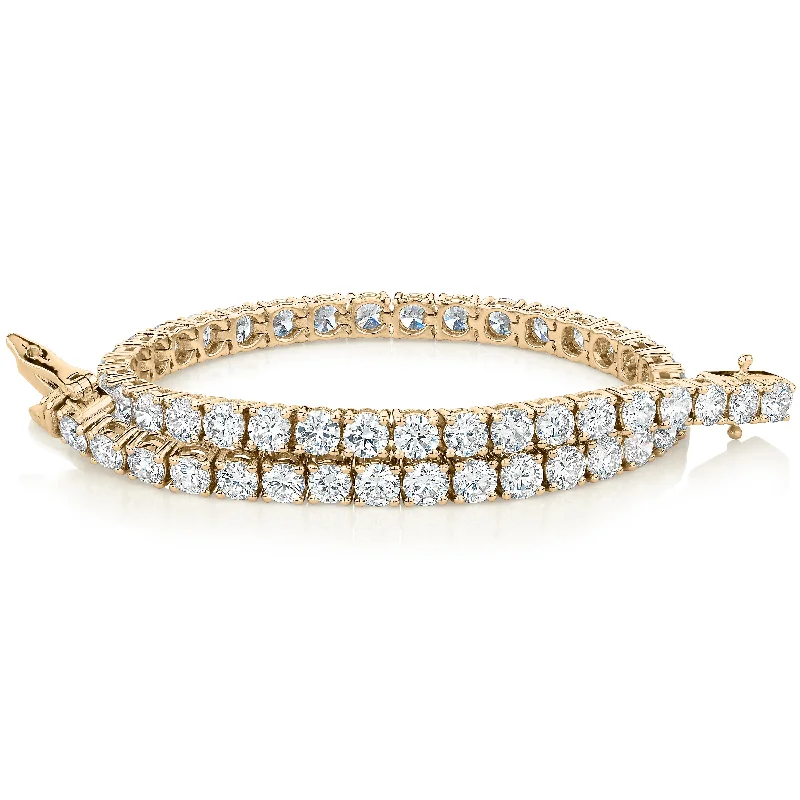 Women’s Beaded Bracelet-Premium Lab-Grown Diamond, 7 carat TW round brilliant tennis bracelet in 18 carat yellow gold