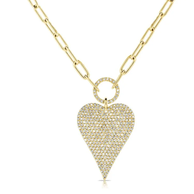 Luxury Wedding Necklace-Diamond Heart Pendant Paperclip Necklace