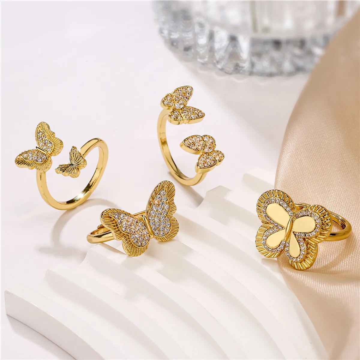 Fashionable Gold Engagement Ring-Simple Style Butterfly Copper Inlay Rhinestones Open Rings