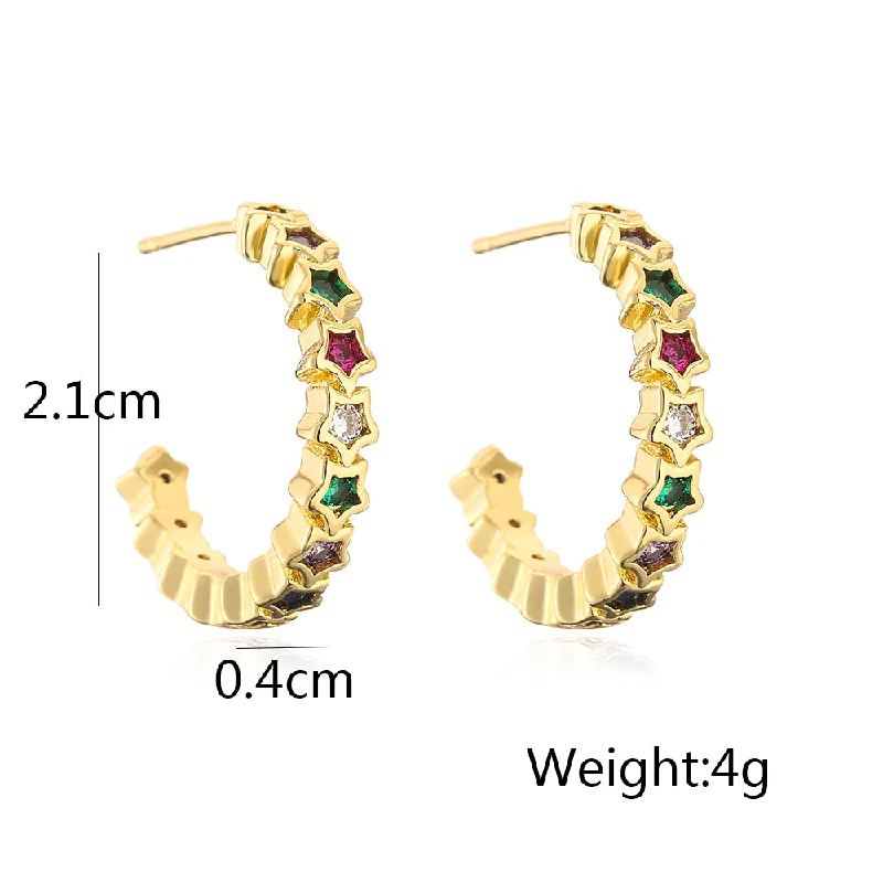 Gemstone Earrings for Brides-1 Pair Fashion Star Copper Plating Inlay Zircon Ear Studs