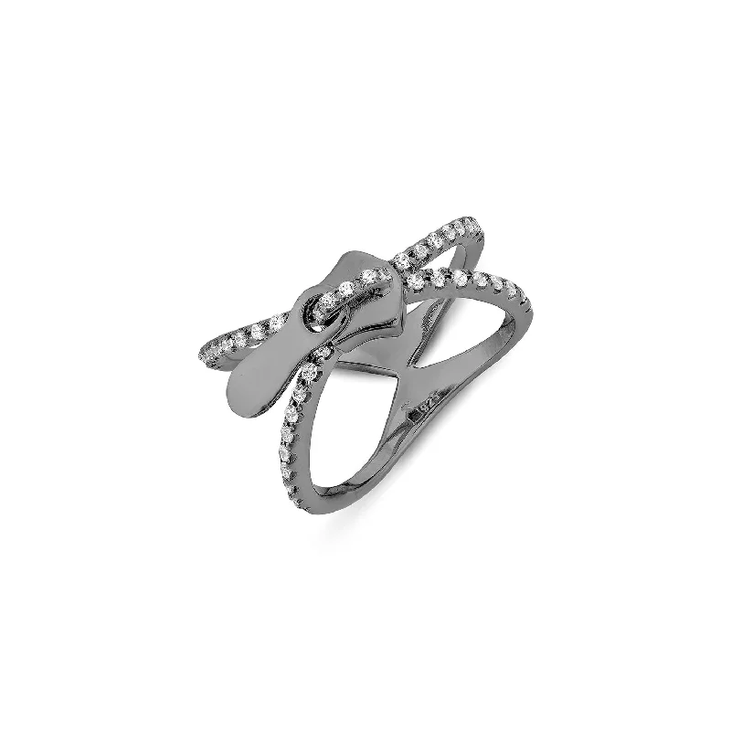 Elegant Silver Ring for Women-X Zip Ring - Black