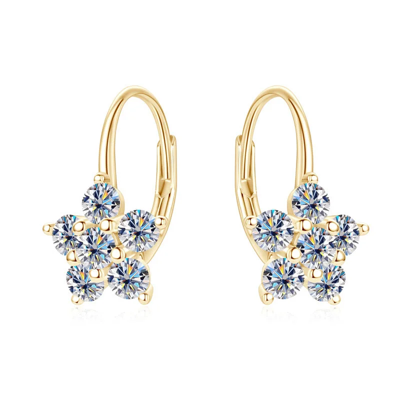 Simple Hoop Earrings-Diamond Flower Cluster Hoop Earrings | S925 | Moissanite