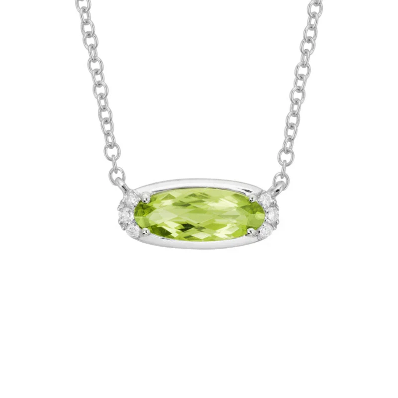 Wedding Necklace with Sapphire-East-West Oval Peridot & Diamond Necklace