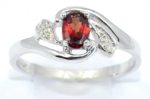 Custom Ring with Sapphires-0.50 Ct Garnet & Diamond Oval Ring .925 Sterling Silver Rhodium Finish