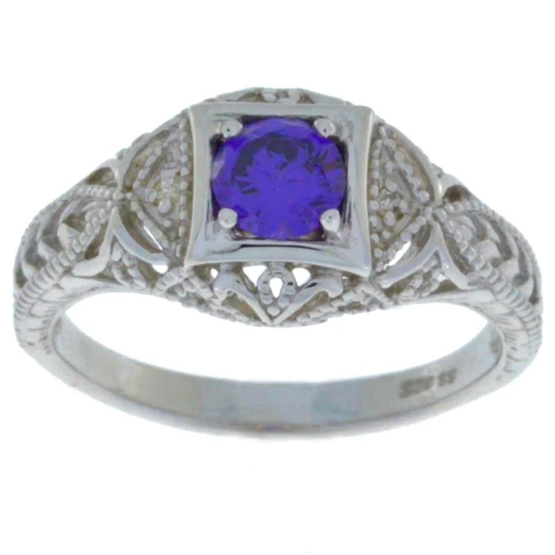 Gorgeous Wedding Band-0.50 Ct Amethyst & Diamond Round Ring .925 Sterling Silver