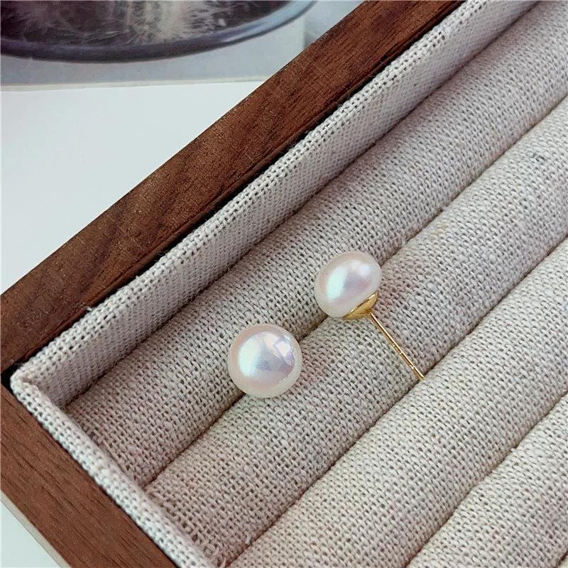 1302 Bright Steamed Bread Pearl Ear Studs-10mm