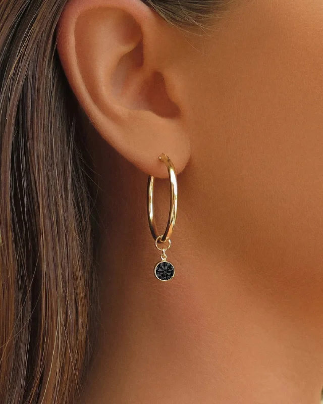 Fashion Earrings for Wedding Day-Large Black CZ Thick Hoop Earrings