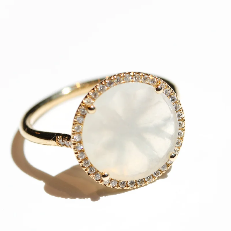 Rose Gold Wedding Band for Women-White Moonstone Halo Ring