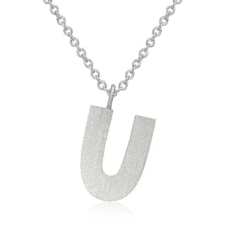 Bridal Necklace with Pearls-Letter U Silver Necklace