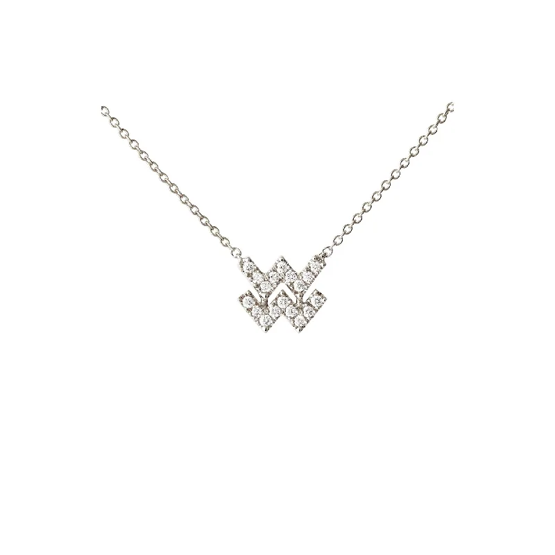 Women’s Layered Necklace-Petit Sign Aquarius 18K Whitegold Necklace w. Diamonds