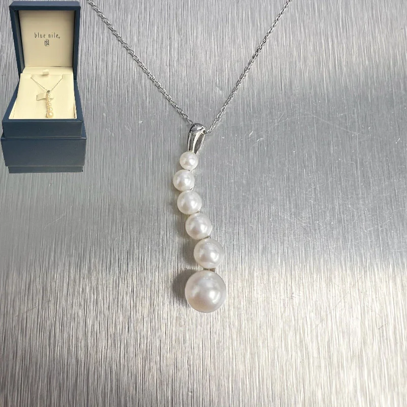 Trendy Wedding Necklace-14k White Gold Six Pearl Graduated Journey Pendant Necklace 18" 2.9g - Blue Nile