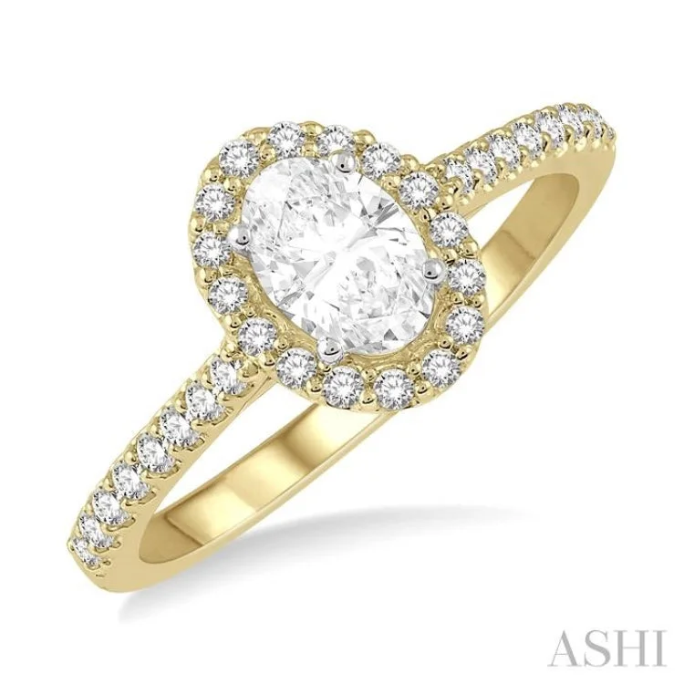 Unique Gold Ring-1/3 ctw Oval Shape Semi-Mount Diamond Engagement Ring in 14K Yellow and White Gold