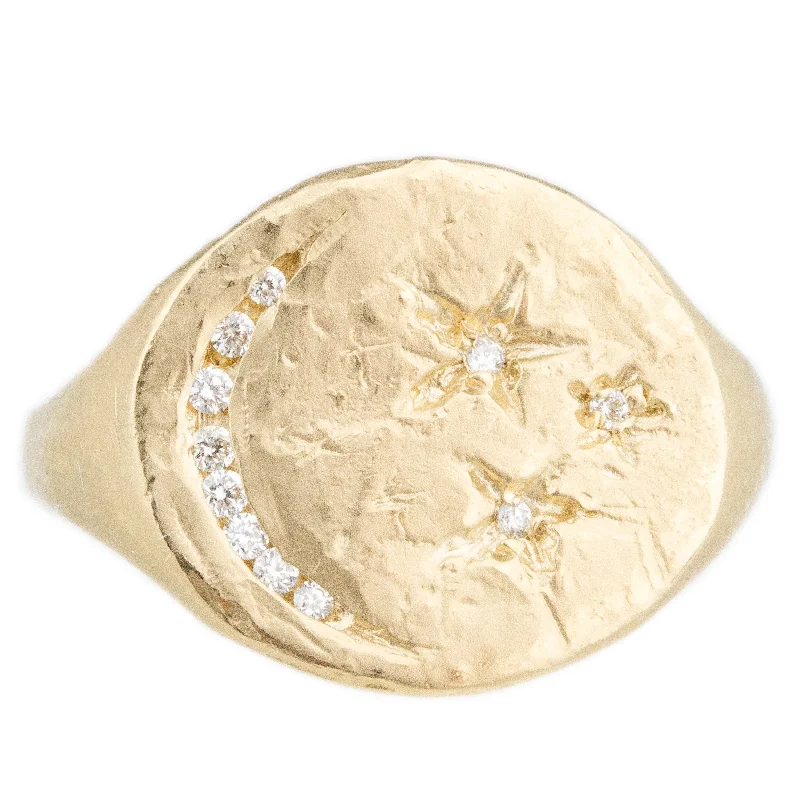 Classic Gold Ring-Moon & Star Signet Ring