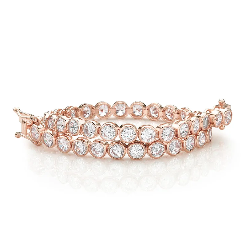 Silver Bracelet with Crystals-Round Brilliant tennis bracelet with 9.25 carats* of diamond simulants in 10 carat rose gold