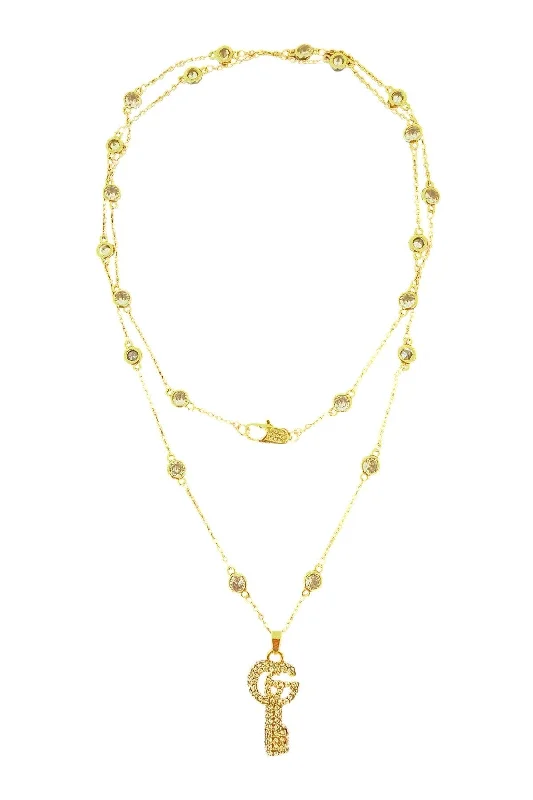 Gold Chain Necklace for Women-GG CZ Key Necklace