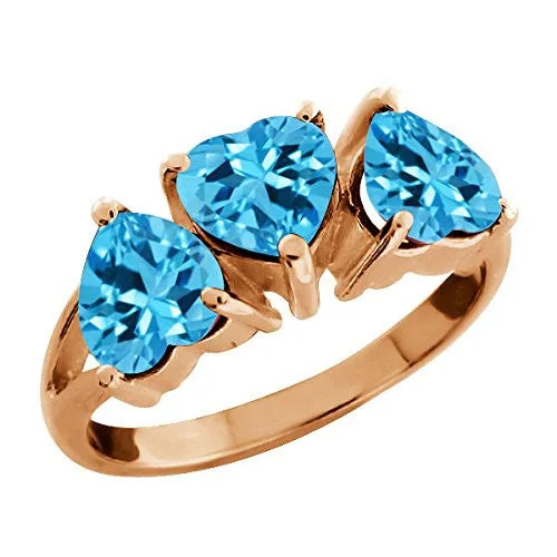 Vintage Engagement Ring Set-3 Ct Blue Topaz Heart Ring 14Kt Rose Gold Plated