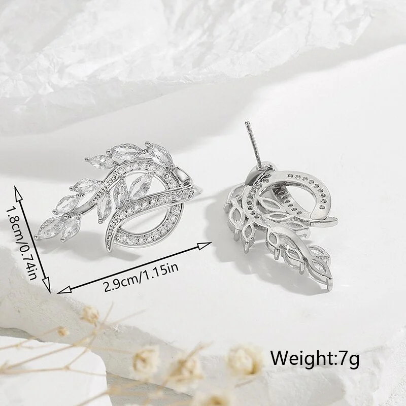 Bridal Earrings with Diamonds-1 Pair Ig Style French Style Artistic Leaves Plating Inlay Copper Zircon Ear Studs