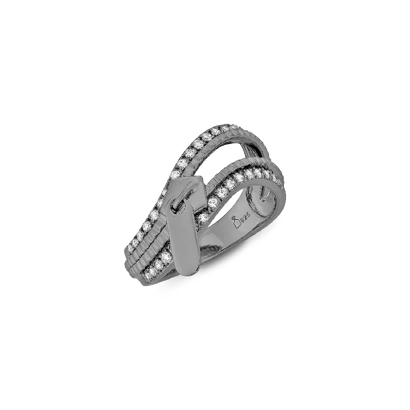 Classic Silver Wedding Ring-Zip Ring - Black