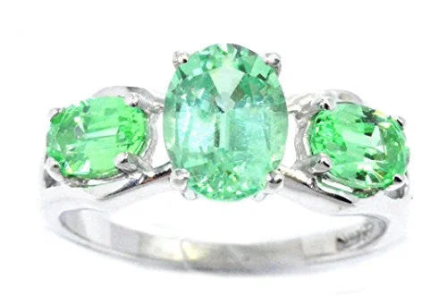 Wedding Ring for Special Occasions-2 Ct Green Sapphire Oval Ring .925 Sterling Silver Rhodium Finish