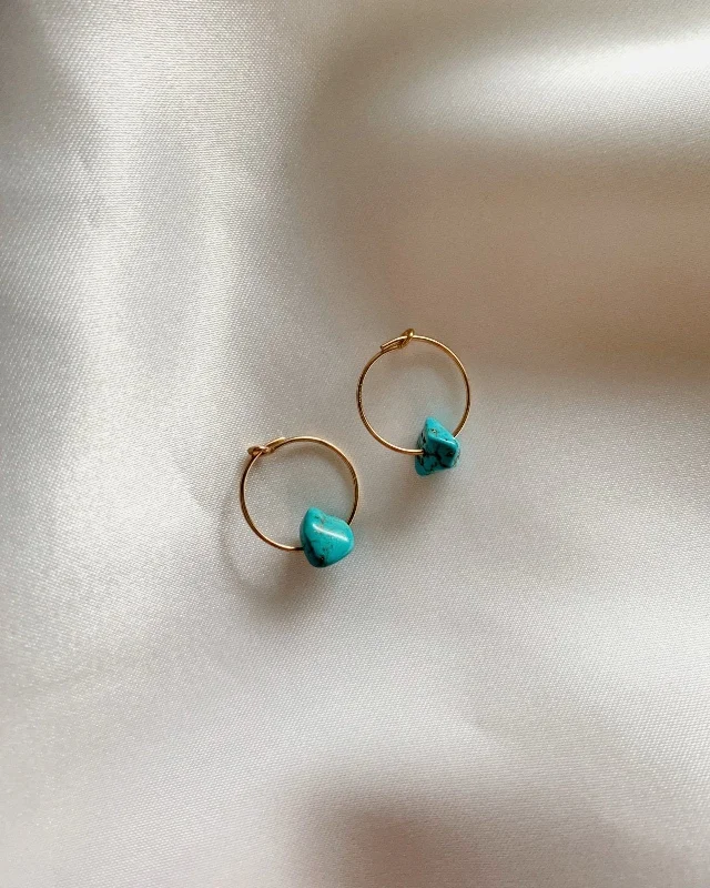 Sparkling Gold Earrings-Turquoise Hoop Earrings