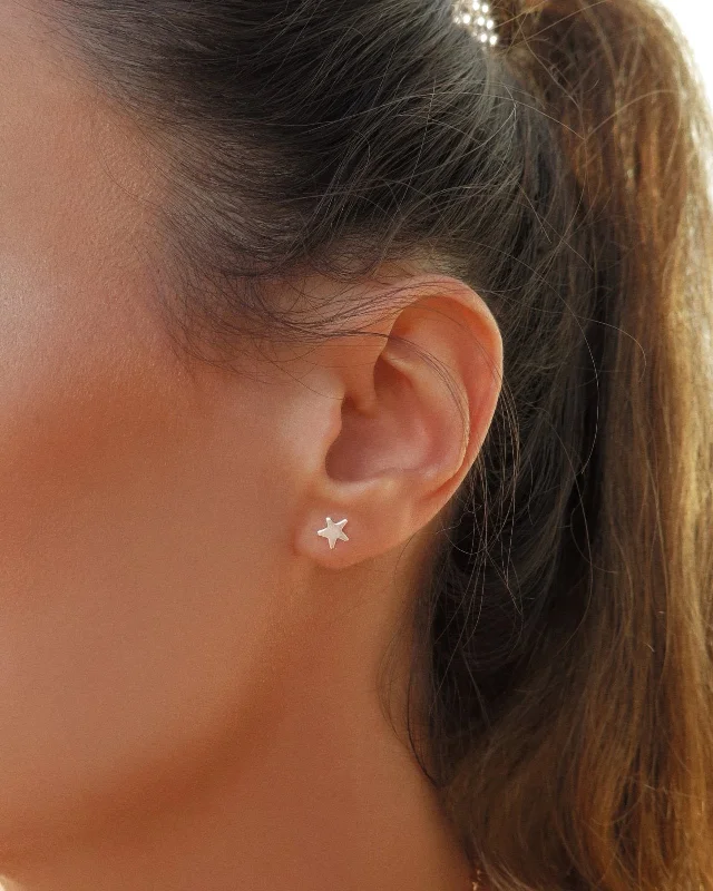 Simple Hoop Earrings for Brides-Star Stud Earrings  - Sterling Silver