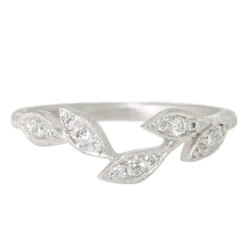 Platinum Wedding Band for Women-Five Leaf Curve Ring