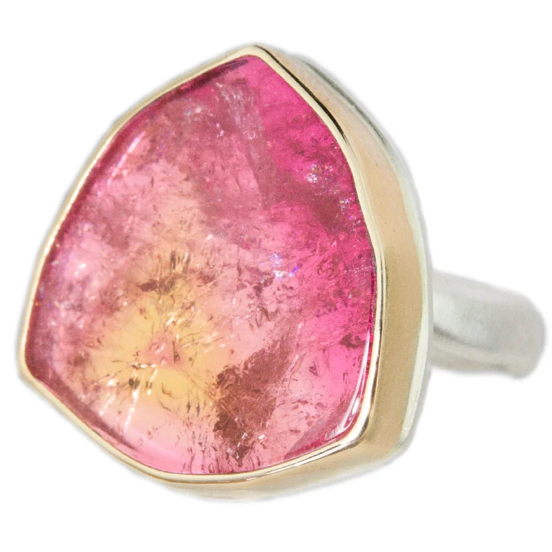 Custom Diamond Band-Pink Tourmaline Slice Ring