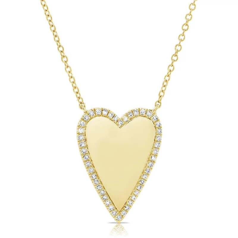 Long Pendant Necklace-Gold Heart Necklace with Pave Outline