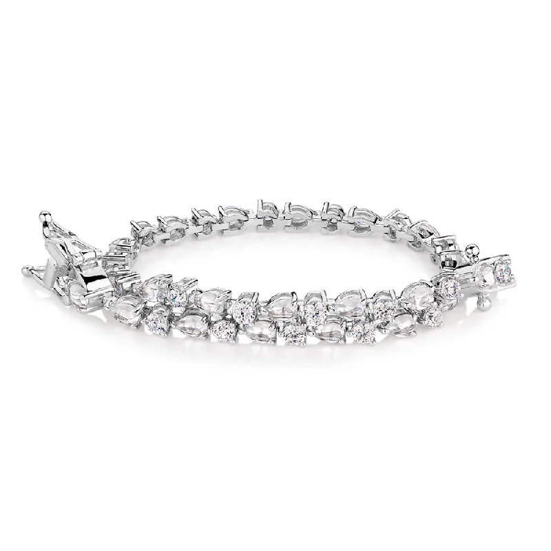 Luxury Custom Beaded Bracelet-Pear and Round Brilliant tennis bracelet with 6.40 carats* of diamond simulants in sterling silver