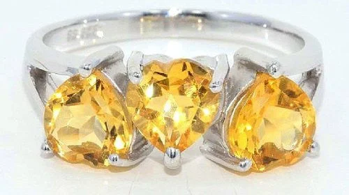 Custom Silver Engagement Ring-3 Ct Citrine Heart Ring .925 Sterling Silver Rhodium Finish