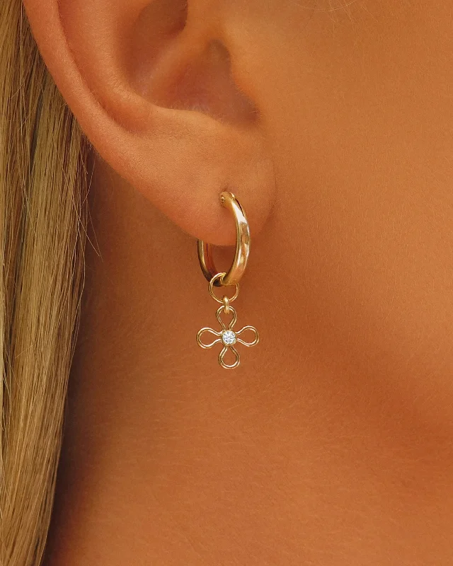 Simple Silver Drop Earrings-White Flower CZ Thick Hoop Earrings  - 14k Yellow Gold Fill