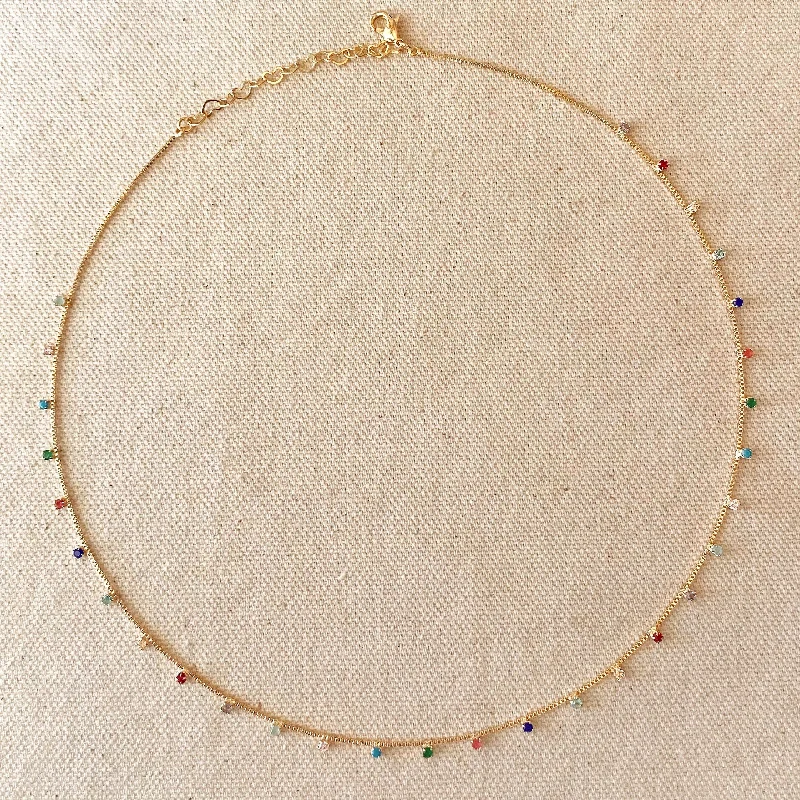 Beautiful Diamond Necklace-Juniper Multi Colored Micro Cubic Zirconia 18k Gold Filled Necklace