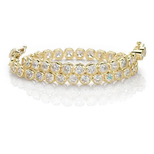 Stackable Gold Bracelets-Round Brilliant tennis bracelet with 5.83 carats* of diamond simulants in 10 carat yellow gold