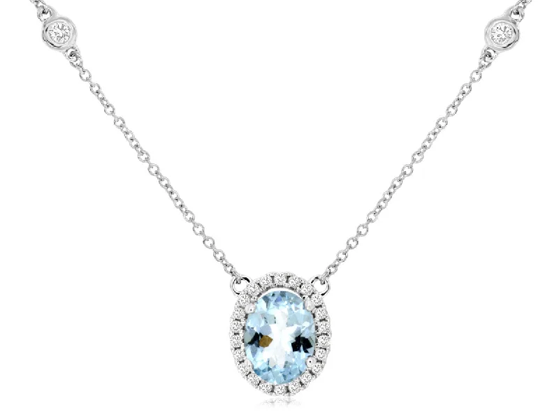 Classic Crystal Necklace-Diamond Station Aquamarine Necklace