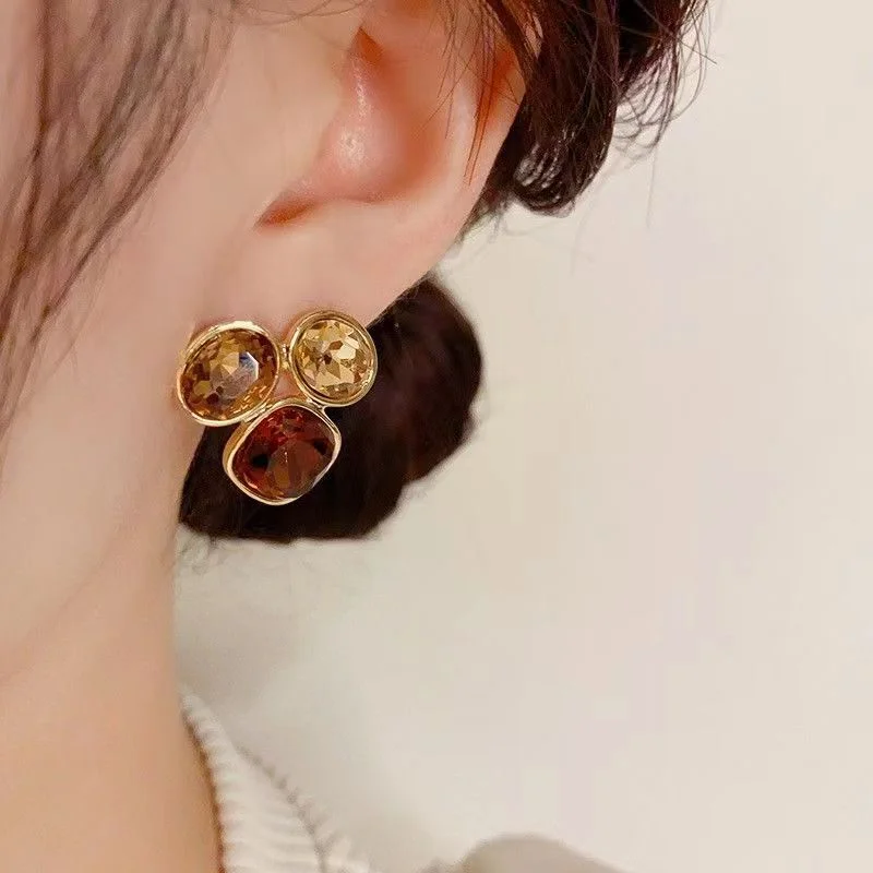 Large Hoop Earrings for Women-1 Pair Elegant Irregular Plating Inlay Alloy Rhinestones Gold Plated Ear Studs