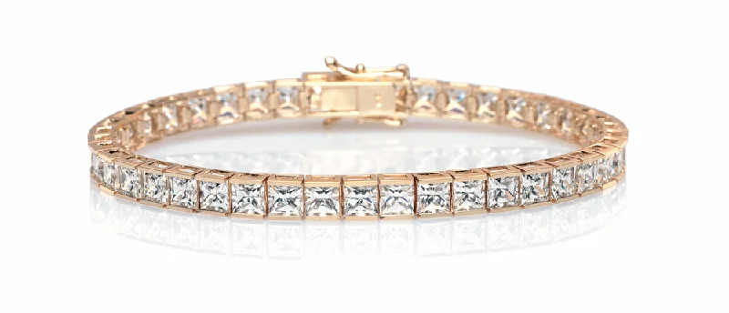 Women’s Custom Name Bracelet-Princess Cut tennis bracelet with 18.72 carats* of diamond simulants in 10 carat yellow gold