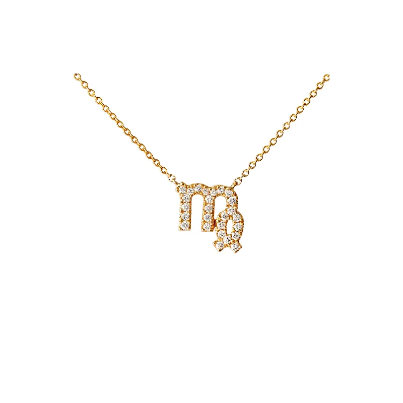 Rose Gold Pendant Necklace-Petit Sign Virgo 18K Gold Necklace w. Diamonds