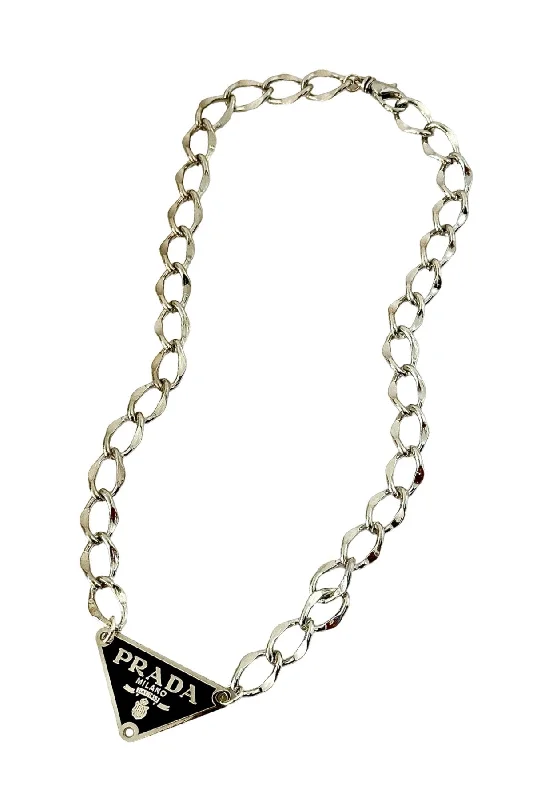 Customizable Pendant Necklace-P-RAD Black & Shiny Silver Tag Necklace