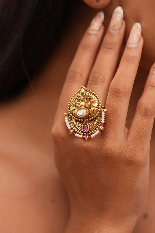 Custom Ring with Sapphires-Rasriti Indian Gold Ring | Sone Pe Suhaga Collection