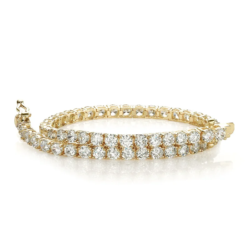 Custom Wedding Bracelet for Bride-Round Brilliant tennis bracelet with 6.27 carats* of diamond simulants in 10 carat yellow gold