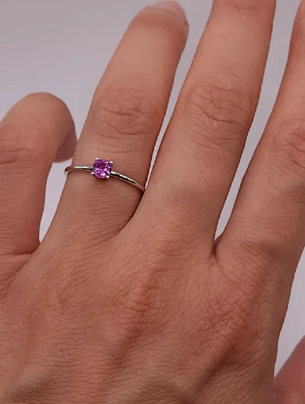 Custom Initial Ring-14Kt Gold Pink Sapphire Round Ring