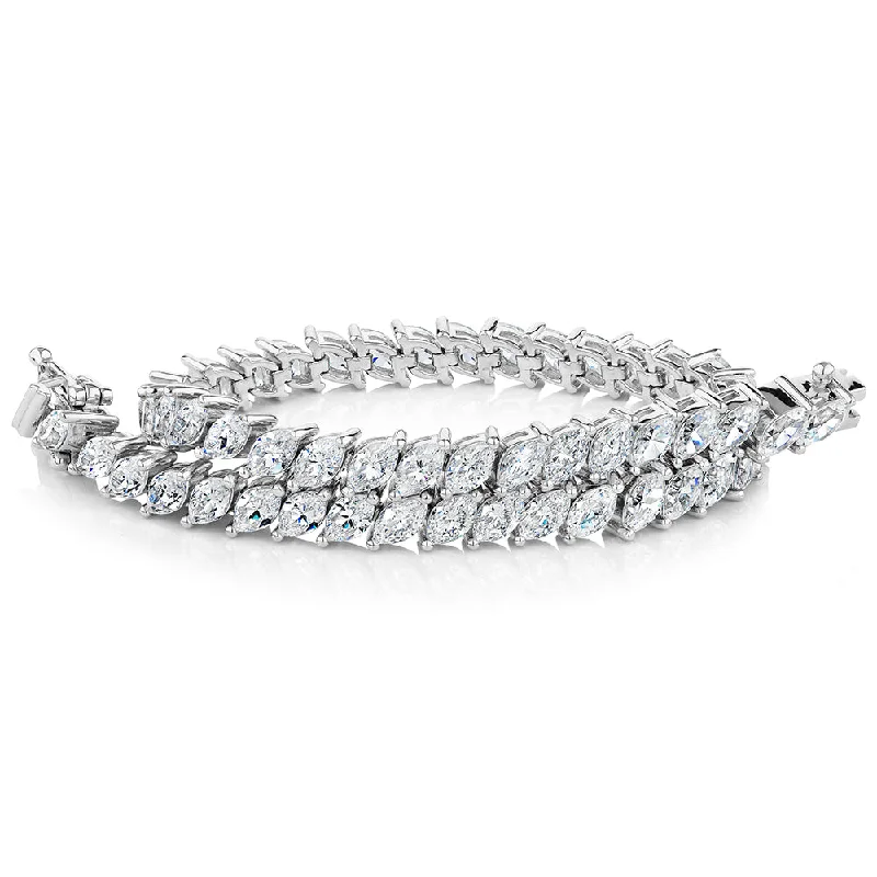 Unique Pearl Bracelet-Round Brilliant tennis bracelet with 10.60 carats* of diamond simulants in sterling silver