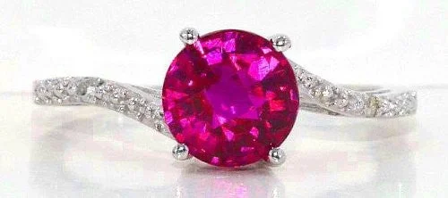 Fashionable Gold Engagement Ring-1.5 Ct Created Ruby & Diamond Round Ring .925 Sterling Silver Rhodium Finish