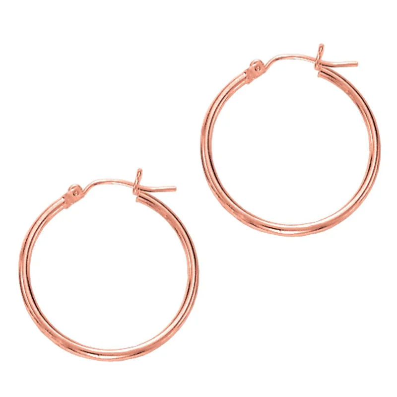 Crystal Hoop Earrings-14k Rose Gold Polished Round Tube Hoop Earrings, Diameter 25mm