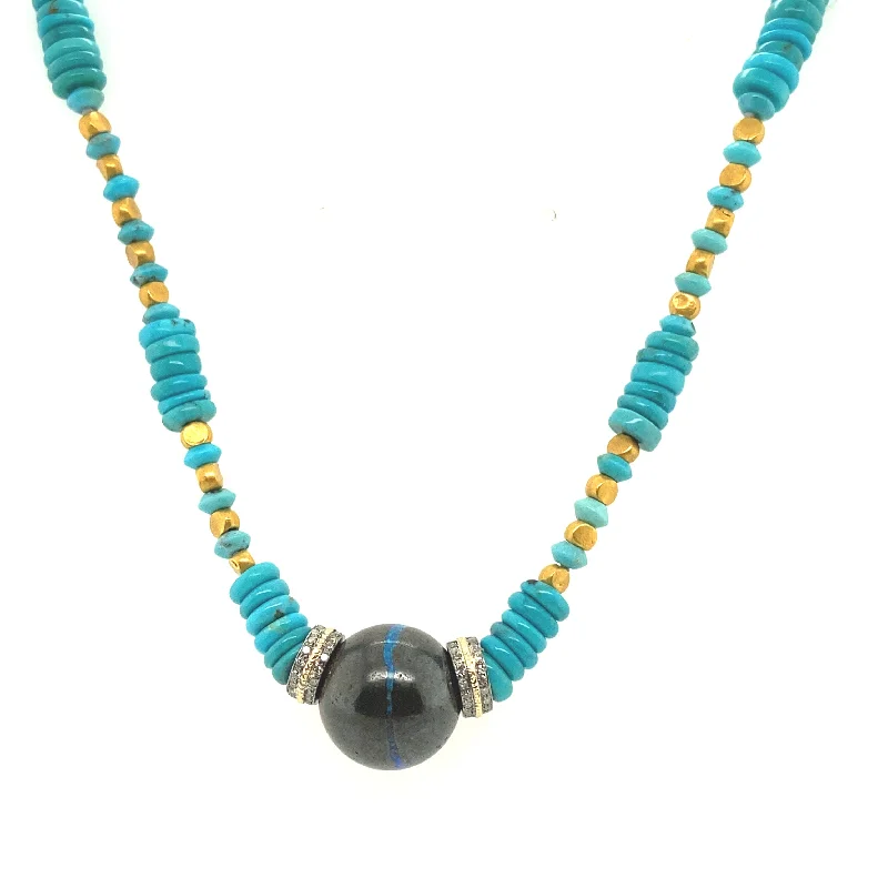 Classic Gemstone Necklace-Boulder Opal & Turquoise Beaded Necklace